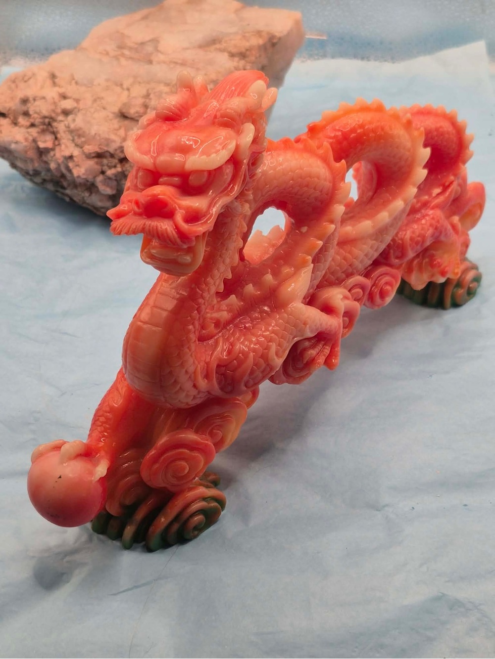 Vintage Chinese Dragon Statue - Orange Red Sculpture Lucite Feng Shui Decor - Picture 14 of 17